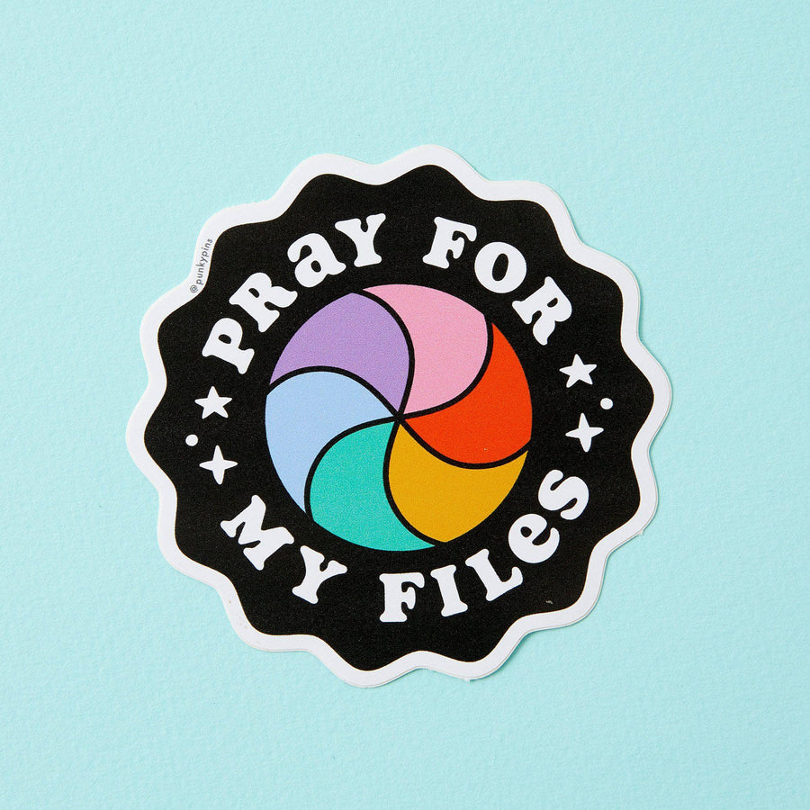 Punky Pins Pray For My Files Rainbow Wheel Vinyl Sticker