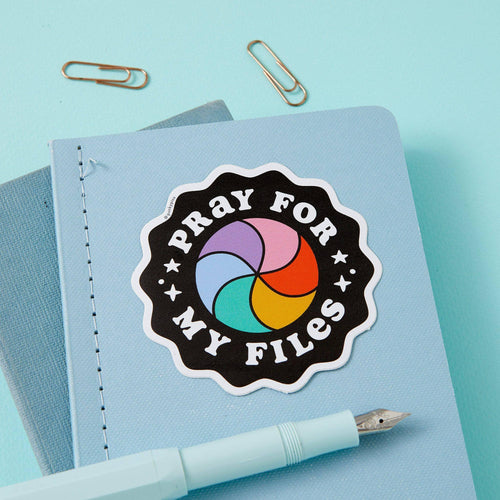 Punky Pins Pray For My Files Rainbow Wheel Vinyl Sticker