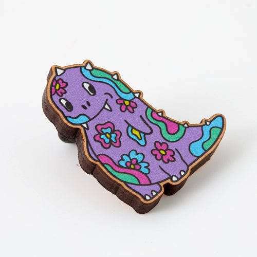 Punky Pins Psychedelic Print Dinosaur Wooden Eco Pin