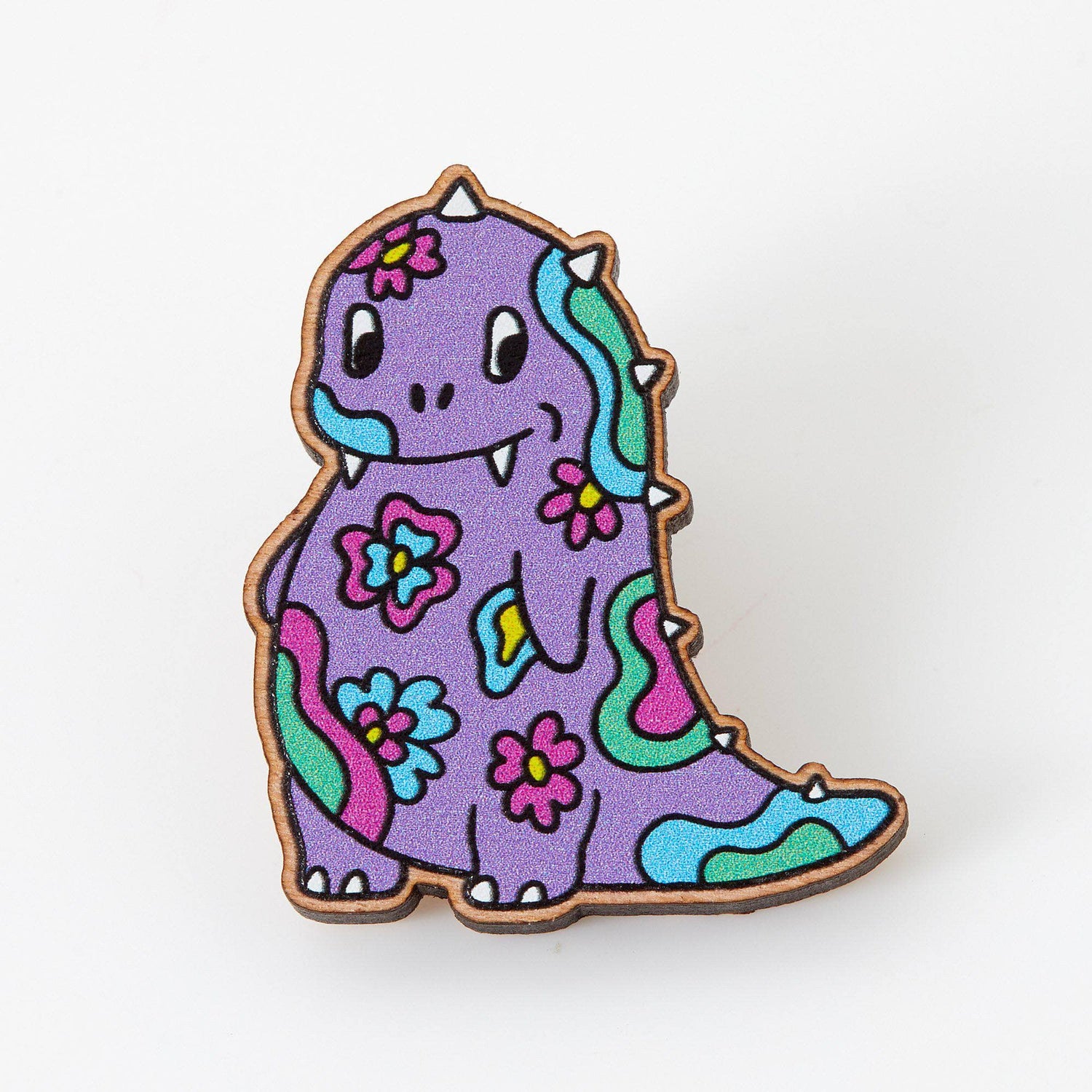 Punky Pins Psychedelic Print Dinosaur Wooden Eco Pin