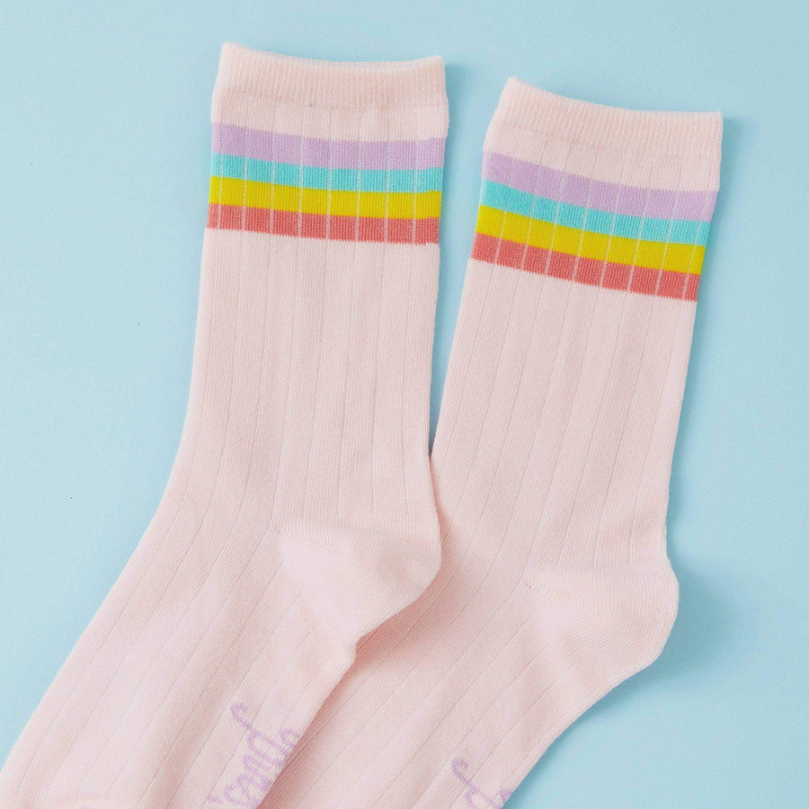 Punky Pins Rainbow Stripe Pink Rib Socks