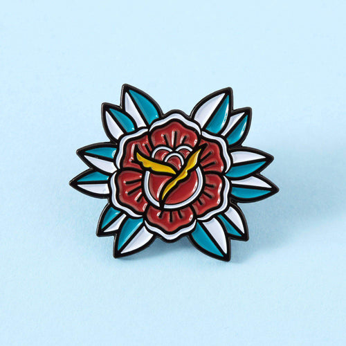 Red Flower Tattoo Inspired Enamel Pin