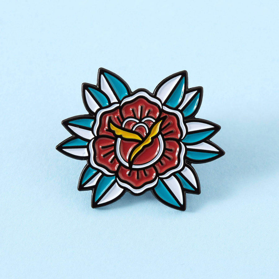 Punky Pins Red Flower Tattoo Inspired Enamel Pin
