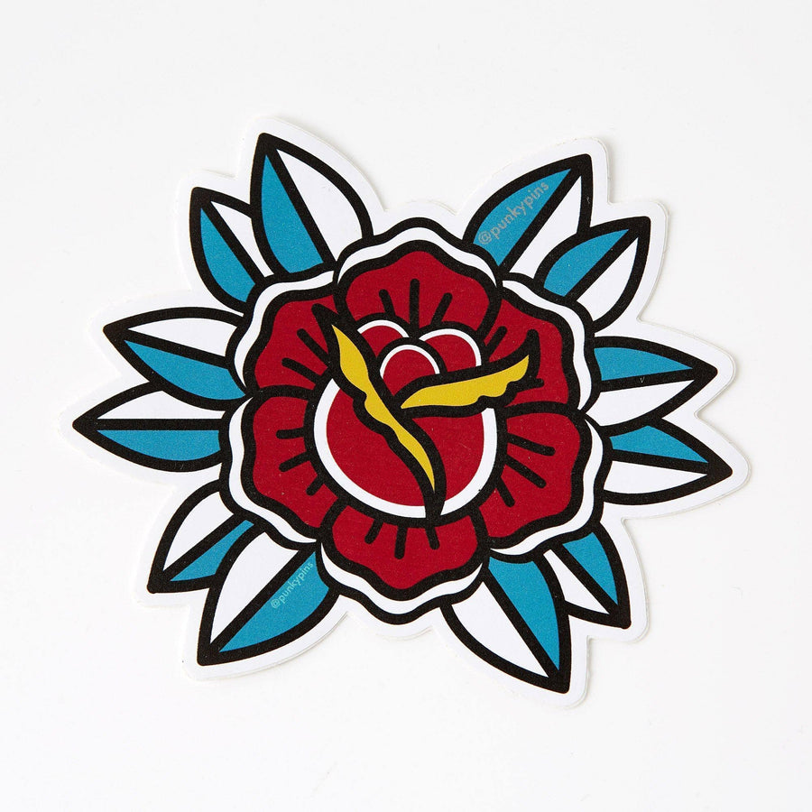 Punky Pins Red Flower Tattoo Inspired Vinyl Laptop Sticker