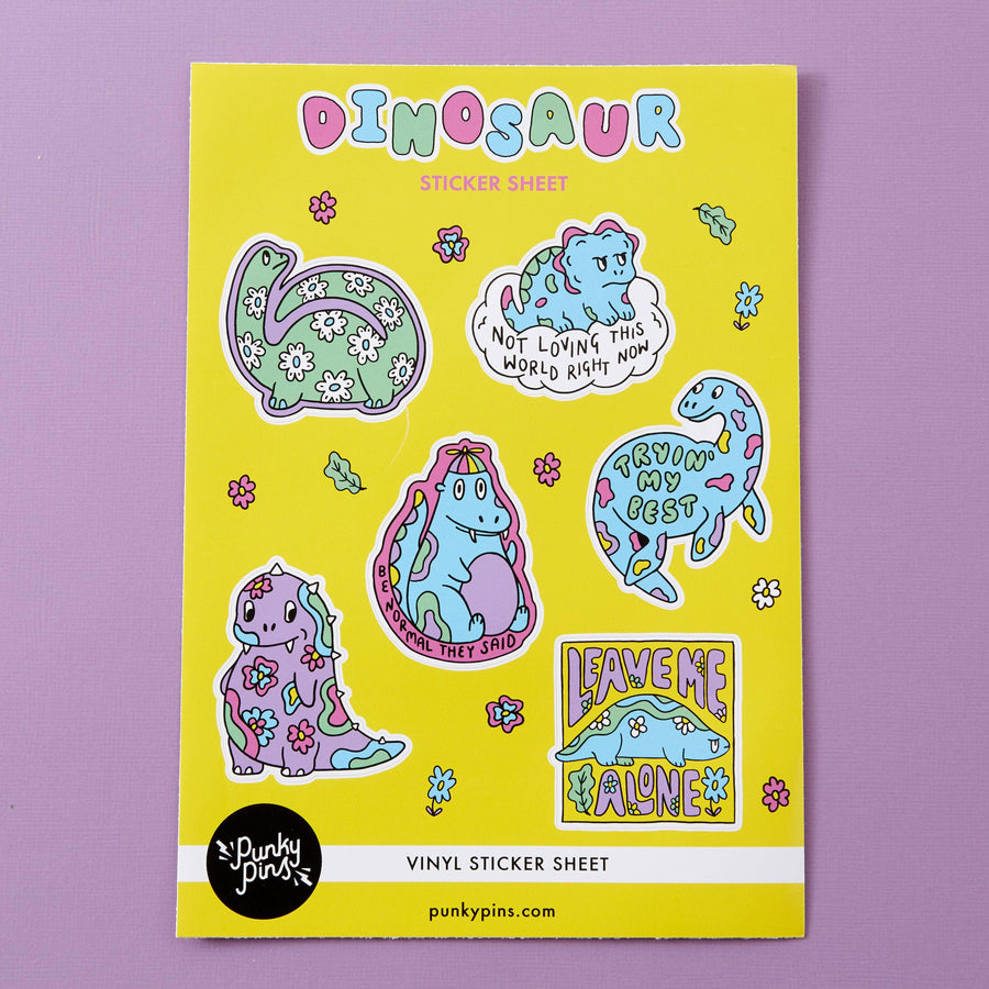 Punky Pins Relatable Dinosaurs A5 Vinyl Sticker Sheet