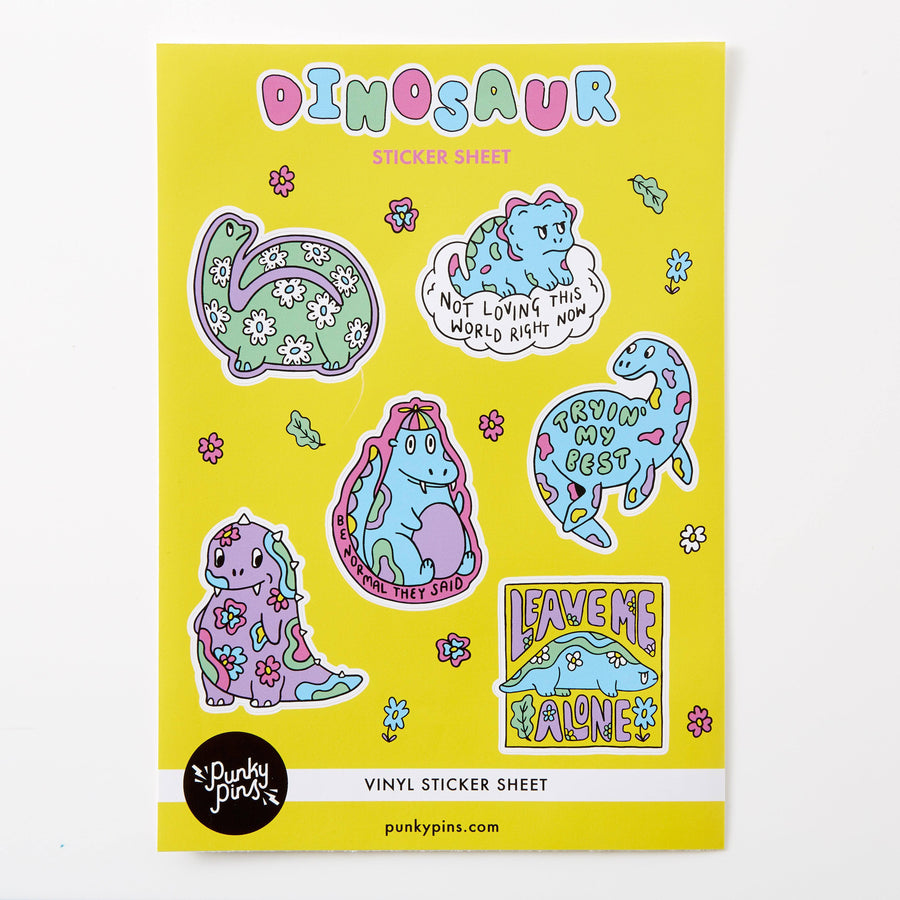 Punky Pins Relatable Dinosaurs A5 Vinyl Sticker Sheet