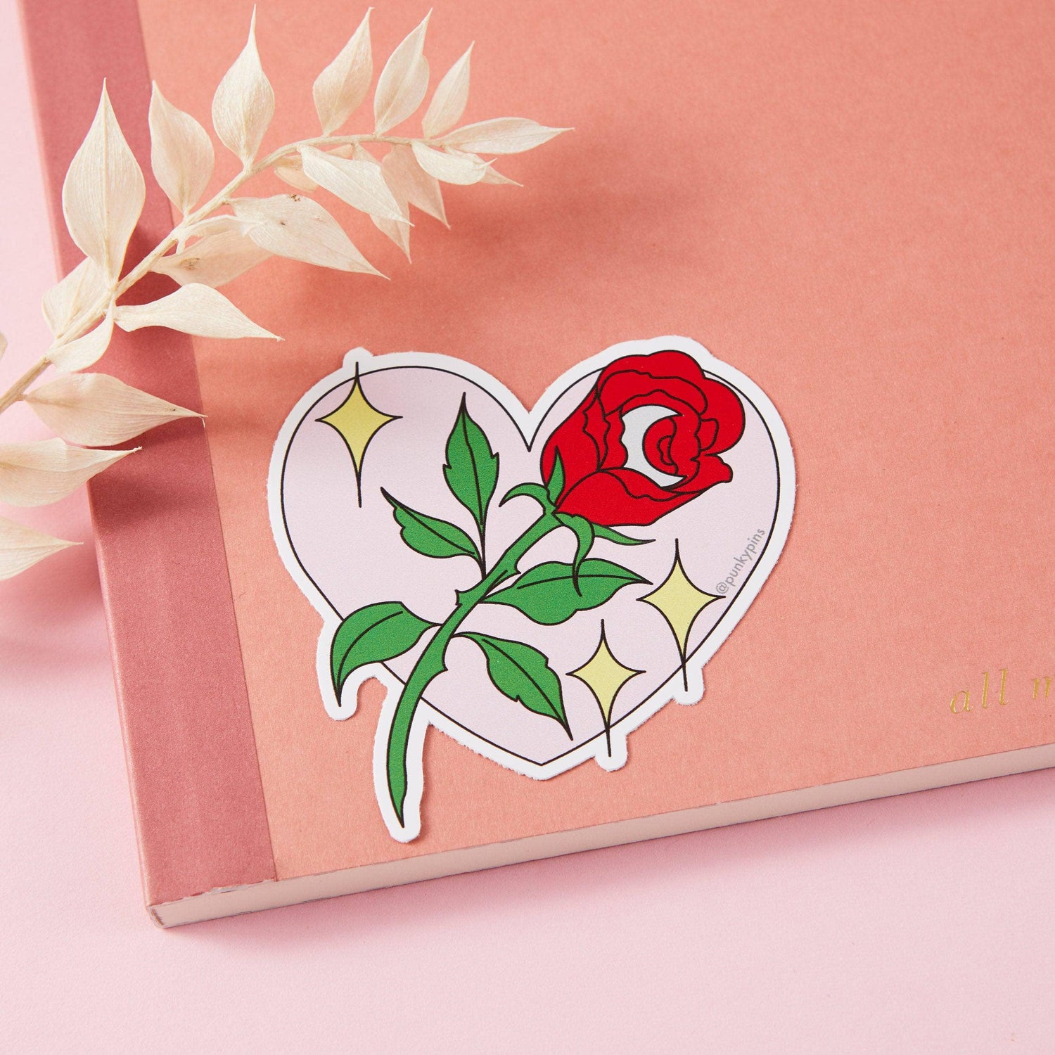 Punky Pins Rose In Heart Vinyl Sticker