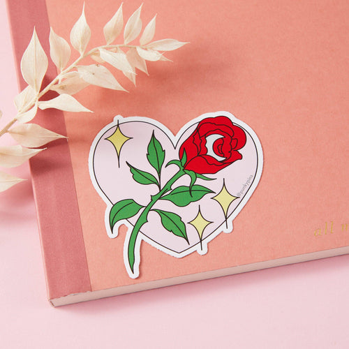 Rose In Heart Vinyl Sticker