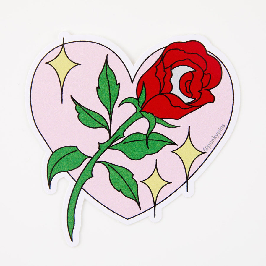 Punky Pins Rose In Heart Vinyl Sticker