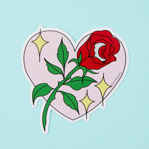 Punky Pins Rose In Heart Vinyl Sticker