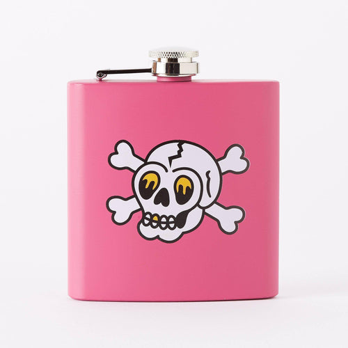 Skull & Crossbone Tattoo Short Pink Hip Flask