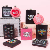 Punky Pins Skull & Crossbone Tattoo Short Pink Hip Flask