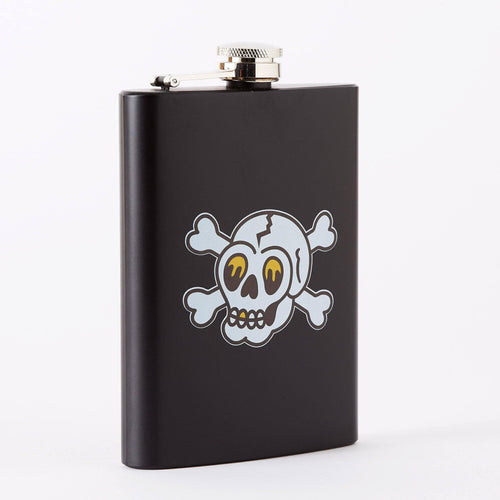 Punky Pins Skull & Crossbones Tattoo Tall Black Hip Flask