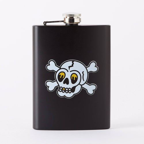 Skull & Crossbones Tattoo Tall Black Hip Flask