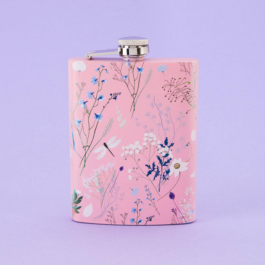 Punky Pins Spring Meadow Hip Flask - Tall Light Pink