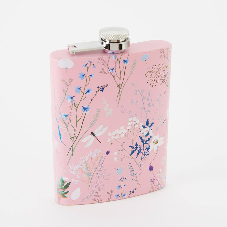 Punky Pins Spring Meadow Hip Flask - Tall Light Pink