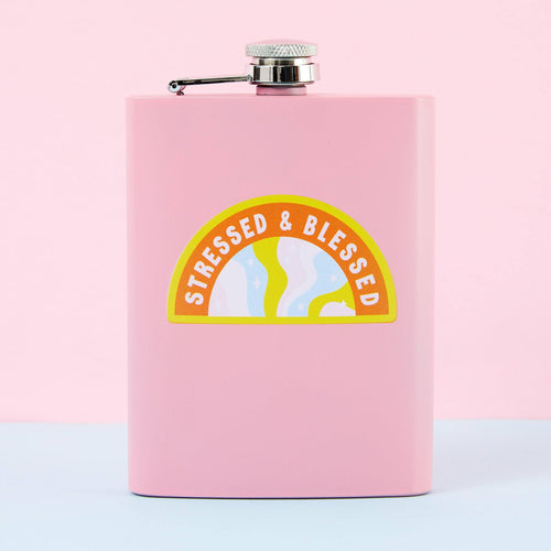 Stressed and Blessed Hip Flask - Light Pink