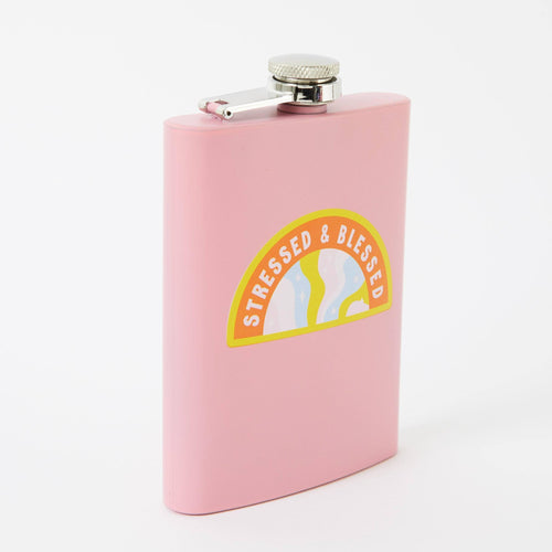 Punky Pins Stressed and Blessed Hip Flask - Light Pink