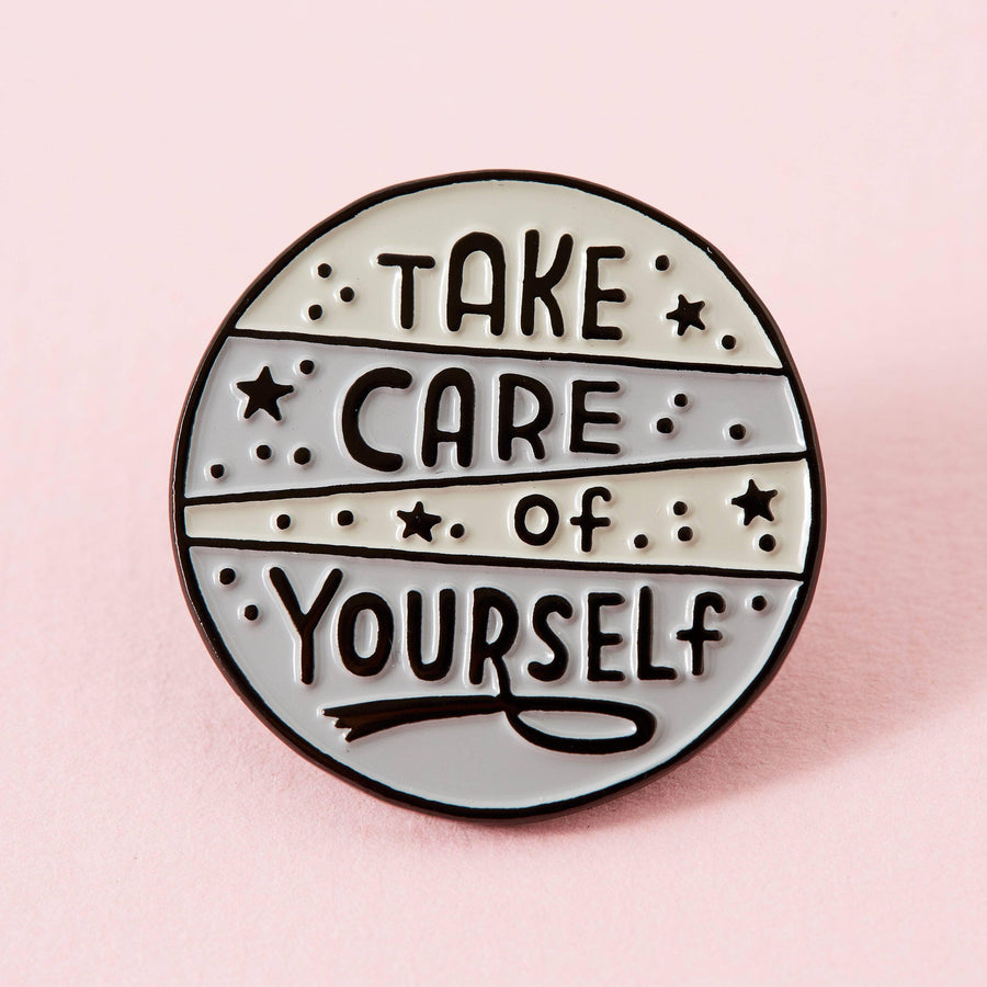 Punky Pins Take Care Of Yourself Grey Enamel Pin - Limited Edition