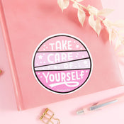 Punky Pins Take Care Of Yourself PINK/ WHITE/ PURPLE Vinyl Sticker