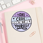 Punky Pins Take Care Of Yourself PINK/ WHITE/ PURPLE Vinyl Sticker