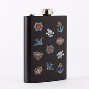 Punky Pins Tattoo Print Tall Black Hip Flask