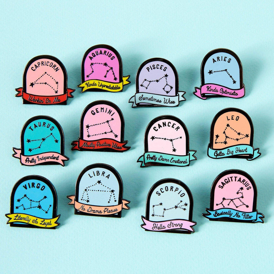 Punky Pins Taurus Blue and Pink Starsign Enamel Pin