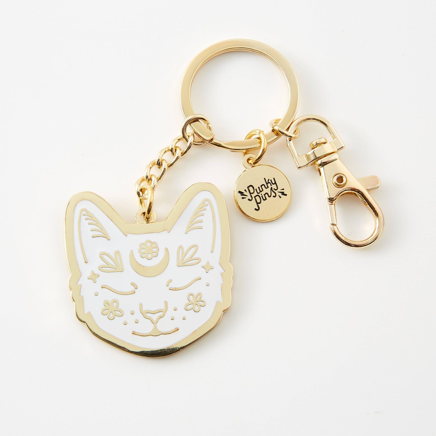 Punky Pins White Cat Face Hard Enamel Keyring