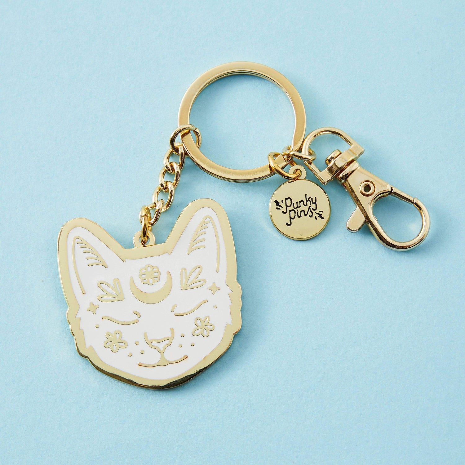 Punky Pins White Cat Face Hard Enamel Keyring