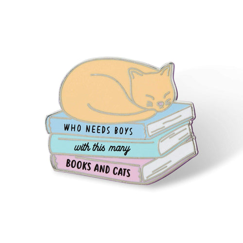 Punky Pins Who Needs Boys With This Many Books And Cats Enamel Pin