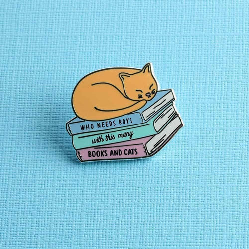 Who Needs Boys With This Many Books And Cats Enamel Pin