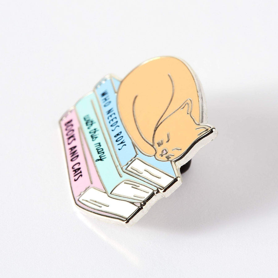 Punky Pins Who Needs Boys With This Many Books And Cats Enamel Pin