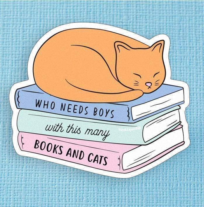 Punky Pins Who Needs Boys with this many Books and Cats Large Vinyl Sticker