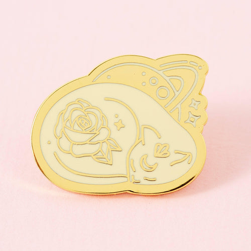 punkypins Sleeping Rose Cat Gold Plated Pin