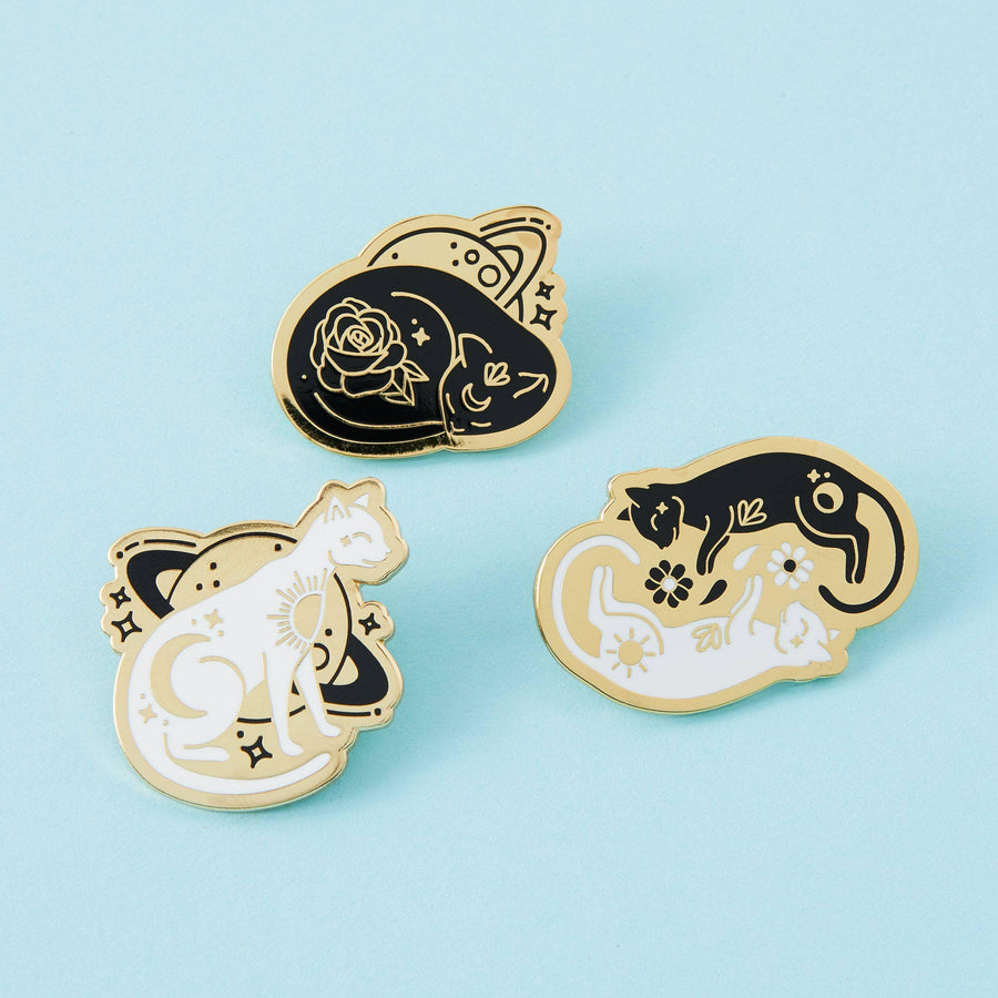 punkypins Sleeping Rose Cat Gold Plated Pin